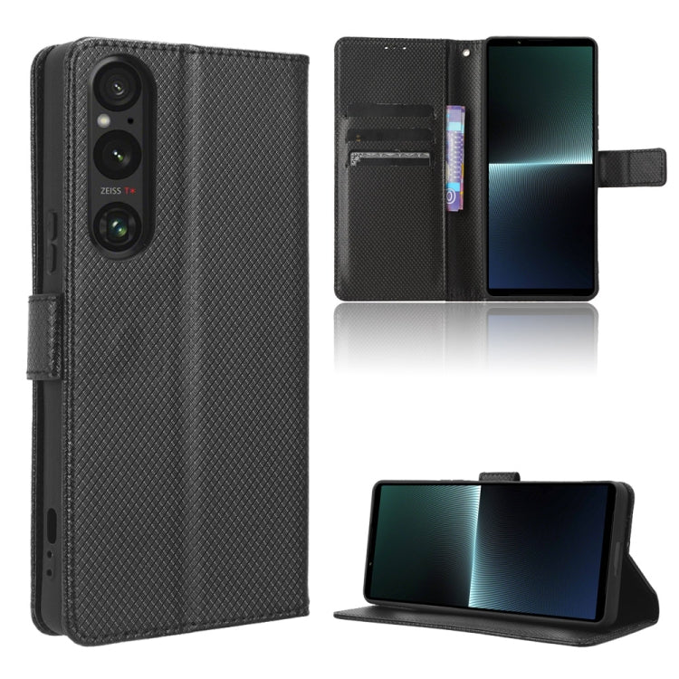 Custodia in pelle con trama a diamante per Sony Xperia 1 VI 2024 e modelli
