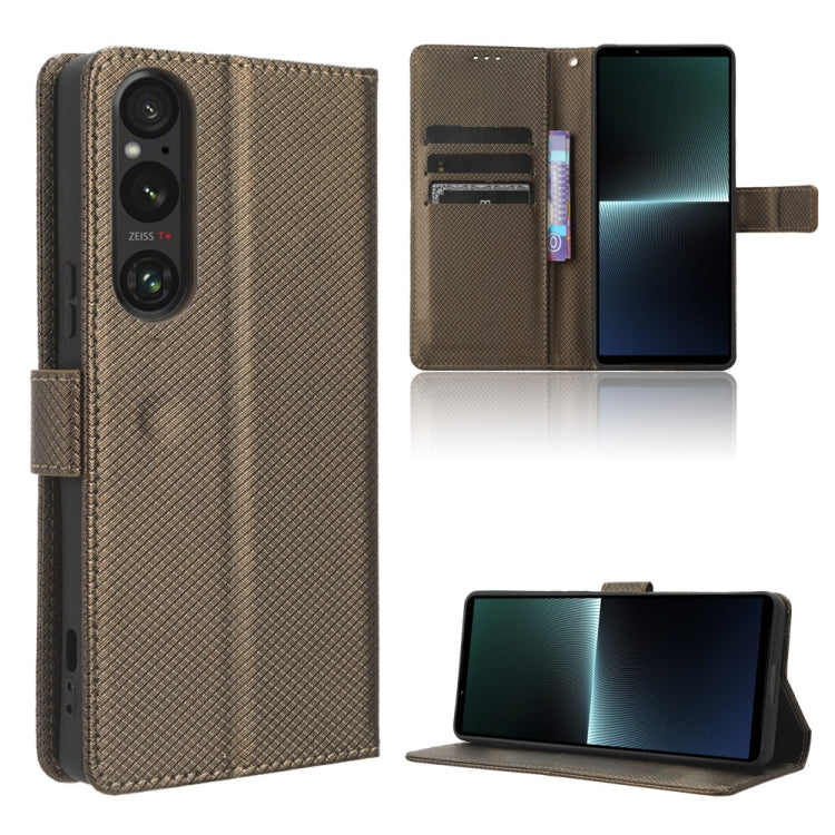 Custodia in pelle con trama a diamante per Sony Xperia 1 VI 2024 e modelli
