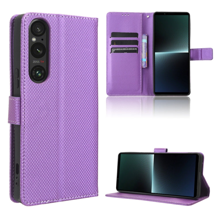 Custodia in pelle con trama a diamante per Sony Xperia 1 VI 2024 e modelli