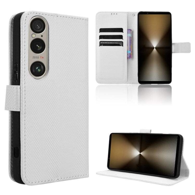 Custodia in pelle con trama a diamante per Sony Xperia 1 VI 2024 e modelli