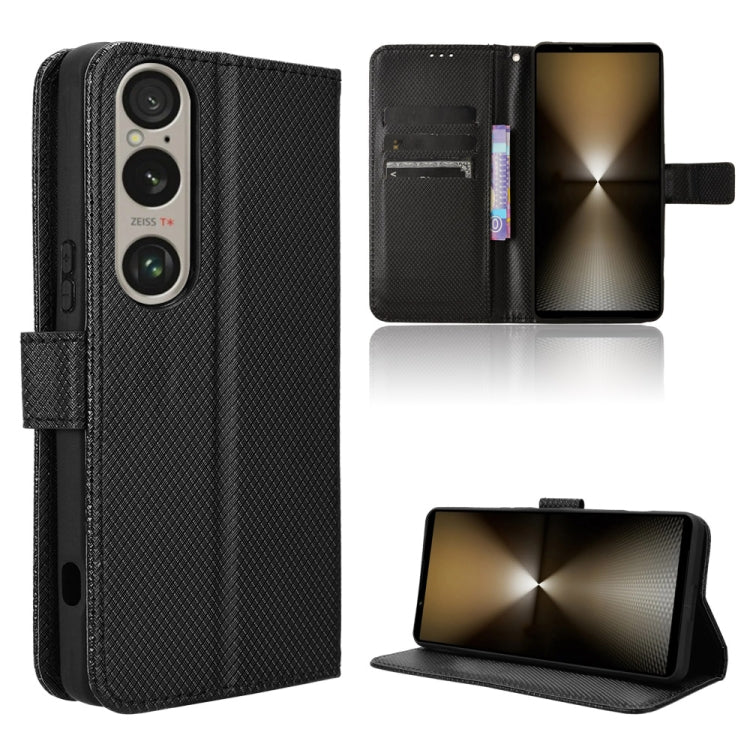 Custodia in pelle con trama a diamante per Sony Xperia 1 VI 2024 e modelli