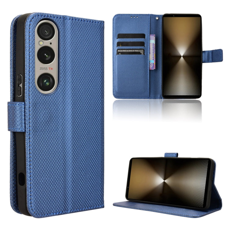 Custodia in pelle con trama a diamante per Sony Xperia 1 VI 2024 e modelli