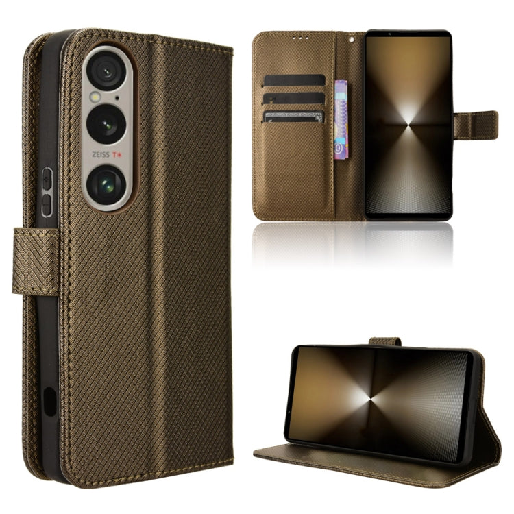 Custodia in pelle con trama a diamante per Sony Xperia 1 VI 2024 e modelli