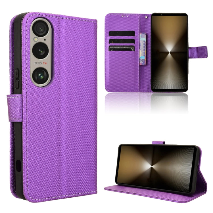 Custodia in pelle con trama a diamante per Sony Xperia 1 VI 2024 e modelli