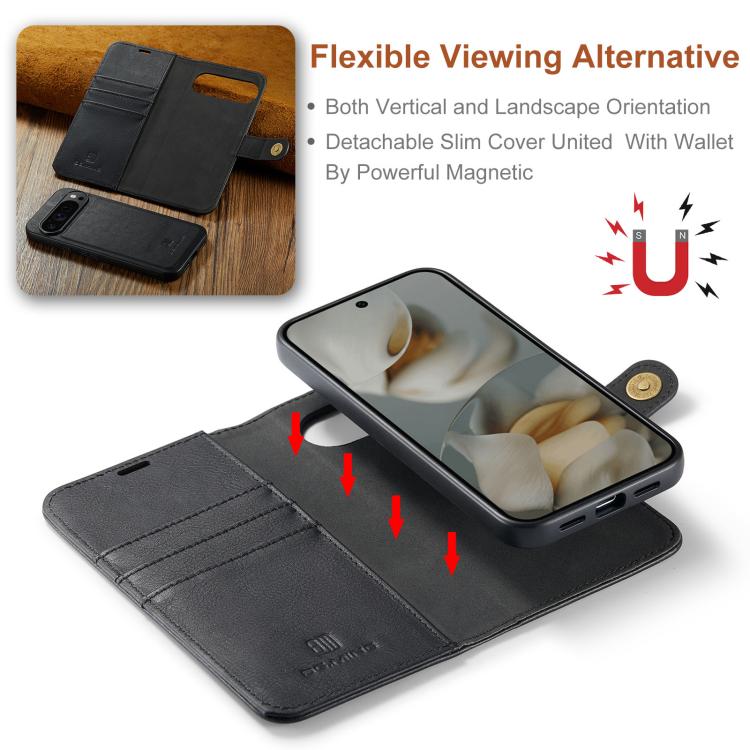 Custodia per telefono in pelle magnetica staccabile con struttura Crazy Horse DG.MING, For Google Pixel 10 Pro XL, For Google Pixel 10 / 10 Pro, For Google Pixel 9a, For Google Pixel 8a