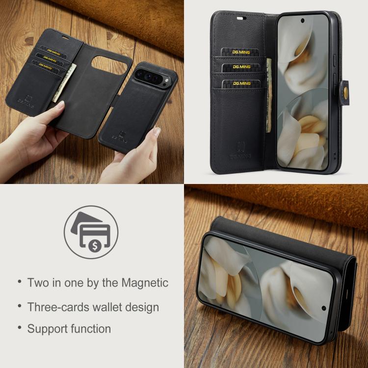 Custodia per telefono in pelle magnetica staccabile con struttura Crazy Horse DG.MING, For Google Pixel 10 Pro XL, For Google Pixel 10 / 10 Pro, For Google Pixel 9a, For Google Pixel 8a