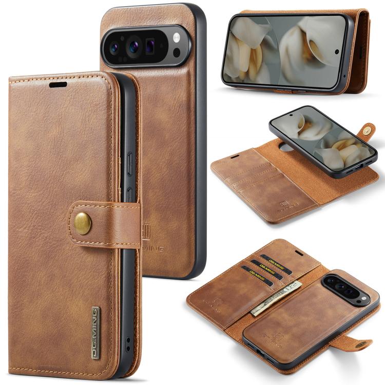 Custodia per telefono in pelle magnetica staccabile con struttura Crazy Horse DG.MING, For Google Pixel 10 Pro XL, For Google Pixel 10 / 10 Pro, For Google Pixel 9a, For Google Pixel 8a
