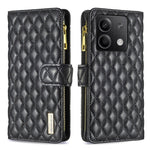 Custodia per telefono a conchiglia in pelle con portafoglio con cerniera Diamond Lattice, For Xiaomi Redmi Note 13 Pro 4G Global, For Xiaomi Poco M6 Pro 4G, For Xiaomi Redmi A3, For Xiaomi Redmi Note 13 4G Global