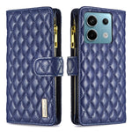 Custodia per telefono a conchiglia in pelle con portafoglio con cerniera Diamond Lattice, For Xiaomi Redmi Note 13 Pro 4G Global, For Xiaomi Poco M6 Pro 4G, For Xiaomi Redmi A3, For Xiaomi Redmi Note 13 4G Global