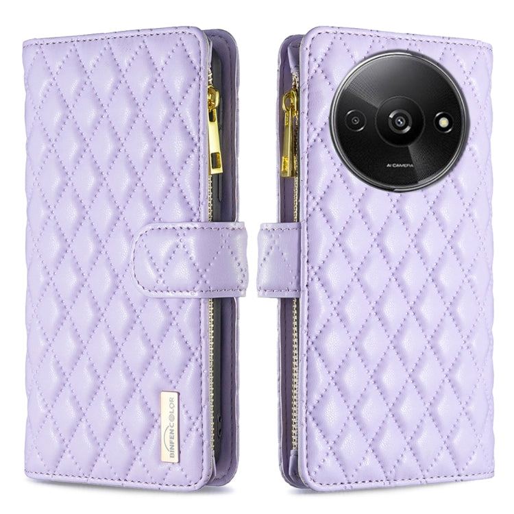 Custodia per telefono a conchiglia in pelle con portafoglio con cerniera Diamond Lattice, For Xiaomi Redmi Note 13 Pro 4G Global, For Xiaomi Poco M6 Pro 4G, For Xiaomi Redmi A3, For Xiaomi Redmi Note 13 4G Global
