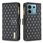 Custodia per telefono a conchiglia in pelle con portafoglio con cerniera Diamond Lattice, For Xiaomi Redmi Note 13 Pro 4G Global, For Xiaomi Poco M6 Pro 4G, For Xiaomi Redmi A3, For Xiaomi Redmi Note 13 4G Global