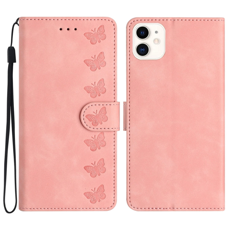 Custodia in pelle goffrata con farfalle per iPhone 12 e 13