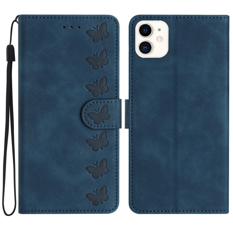 Custodia in pelle goffrata con farfalle per iPhone 12 e 13