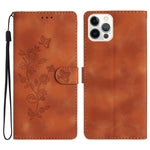Custodia in pelle con motivo floreale per iPhone 15 e 14