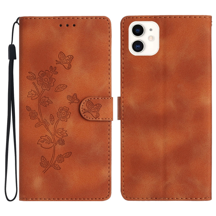 Custodia in pelle con motivo floreale per iPhone 12 e 11