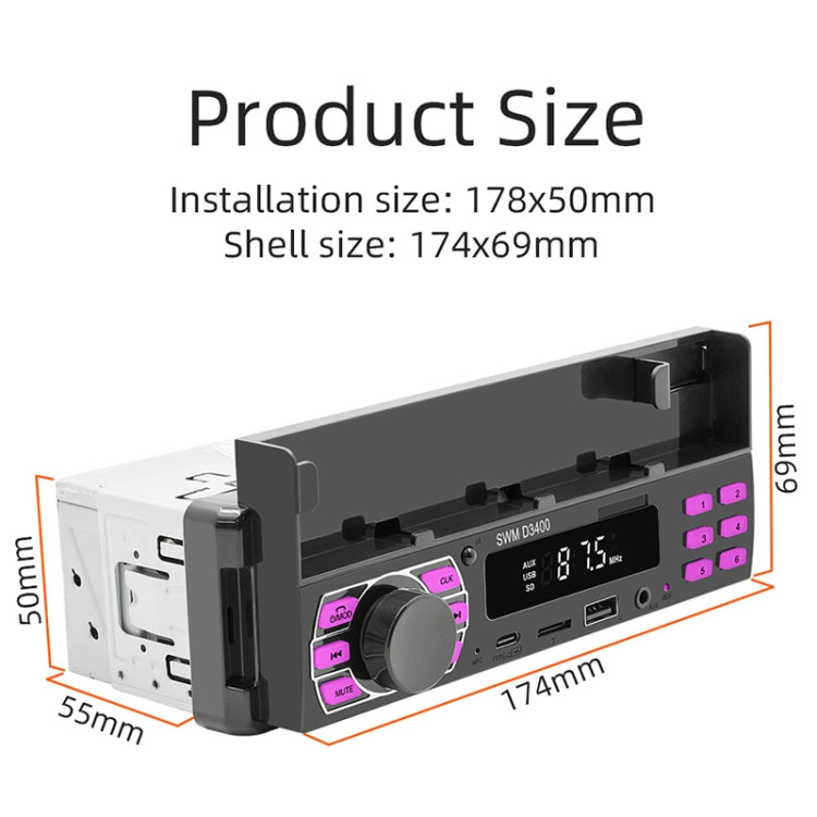 SWM D3400 Lettore MP3 Bluetooth per auto con radio FM