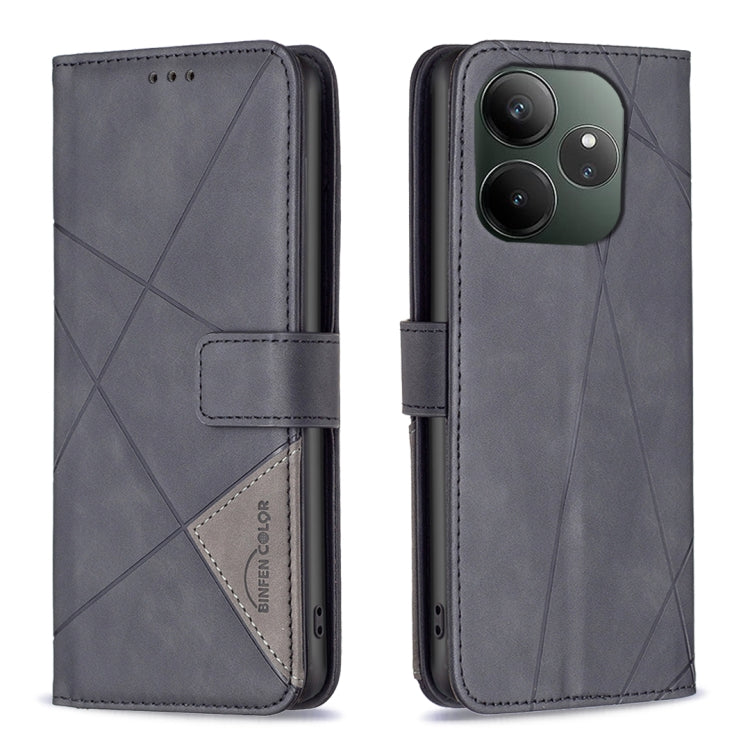 Custodia in pelle con struttura a rombo e fibbia magnetica per Realme 13 Pro 5G