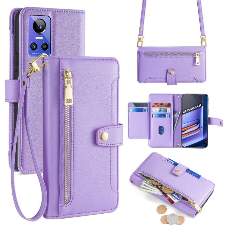 Custodia per telefono in pelle con portafoglio con cerniera a tracolla Lite Sheep Texture, For Realme C30 4G / Narzo 50i Prime, For Realme C31, For Realme GT Neo 3, For Realme 9 Pro+