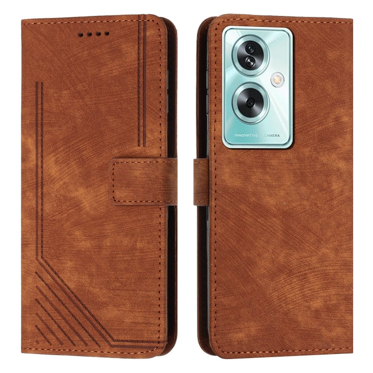 Custodia per telefono in pelle con motivo a righe Skin Feel con cordino, For OPPO Reno10 Pro+, For OPPO A1 5G/A98/F23 5G, For OPPO A1 Pro/Reno8 T 5G Global, For OPPO A79 5G