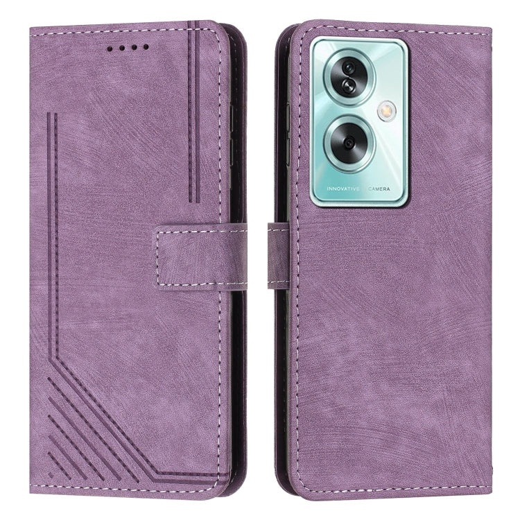 Custodia per telefono in pelle con motivo a righe Skin Feel con cordino, For OPPO Reno10 Pro+, For OPPO A1 5G/A98/F23 5G, For OPPO A1 Pro/Reno8 T 5G Global, For OPPO A79 5G
