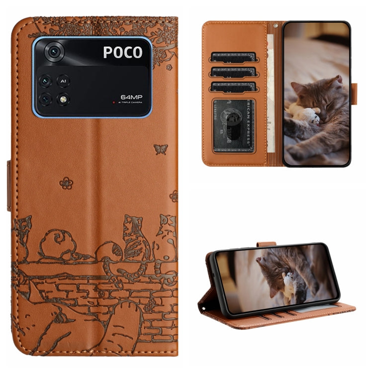 Custodia portafoglio in pelle con motivo gatto per Xiaomi Poco M4