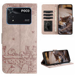 Custodia portafoglio in pelle con motivo gatto per Xiaomi Poco M4