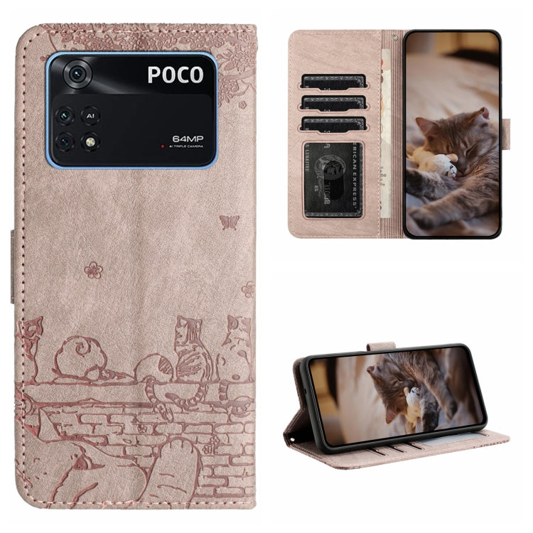 Custodia portafoglio in pelle con motivo gatto per Xiaomi Poco M4