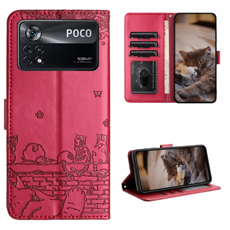 Custodia portafoglio in pelle con motivo gatto per Xiaomi Poco M4