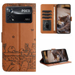 Custodia portafoglio in pelle con motivo gatto per Xiaomi Poco M4