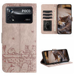 Custodia portafoglio in pelle con motivo gatto per Xiaomi Poco M4