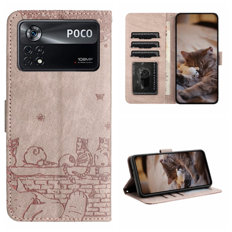 Custodia portafoglio in pelle con motivo gatto per Xiaomi Poco M4