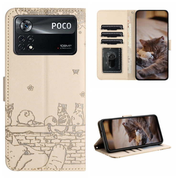 Custodia portafoglio in pelle con motivo gatto per Xiaomi Poco M4