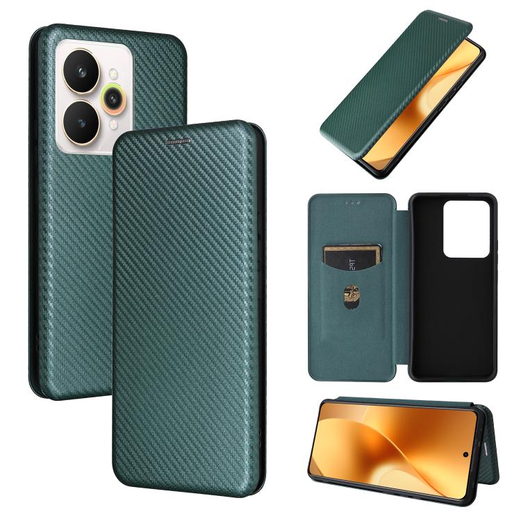 Custodia in pelle con vibrazione in fibra di carbonio per Realme C85 Pro 4G, 15T