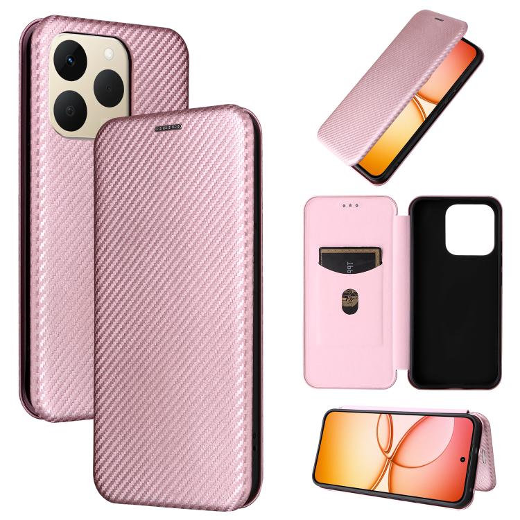 Custodia in pelle con vibrazione in fibra di carbonio per Realme C85 Pro 4G, 15T