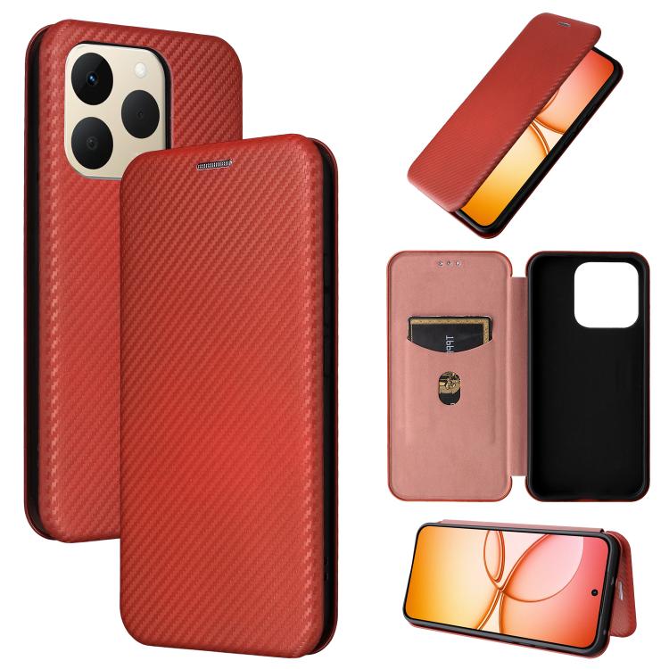 Custodia in pelle con vibrazione in fibra di carbonio per Realme C85 Pro 4G, 15T