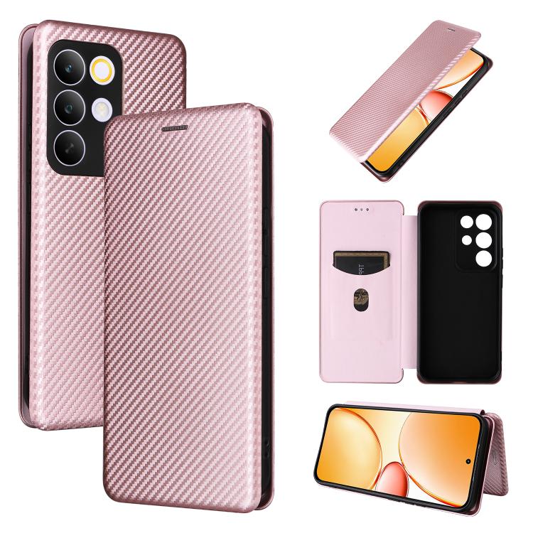 Custodia in pelle con vibrazione in fibra di carbonio per Realme C85 Pro 4G, 15T