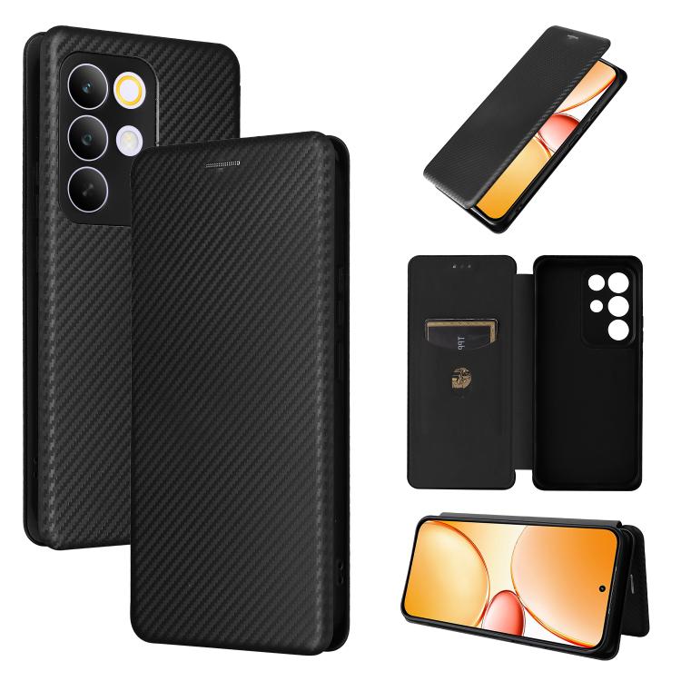 Custodia in pelle con vibrazione in fibra di carbonio per Realme C85 Pro 4G, 15T