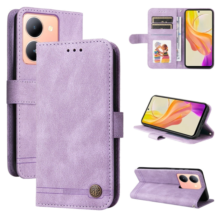 Custodia in pelle con bottone metallo per vivo Y78 5G
