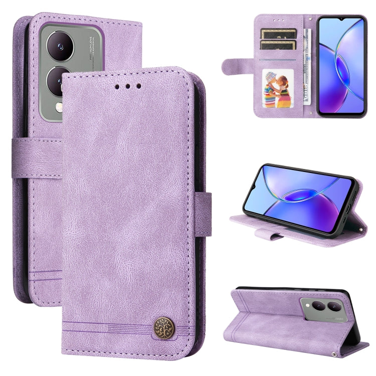 Custodia in pelle con bottone metallo per vivo Y78 5G