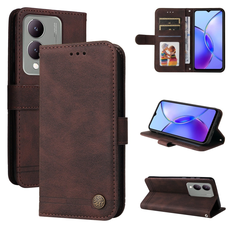 Custodia in pelle con bottone metallo per vivo Y78 5G