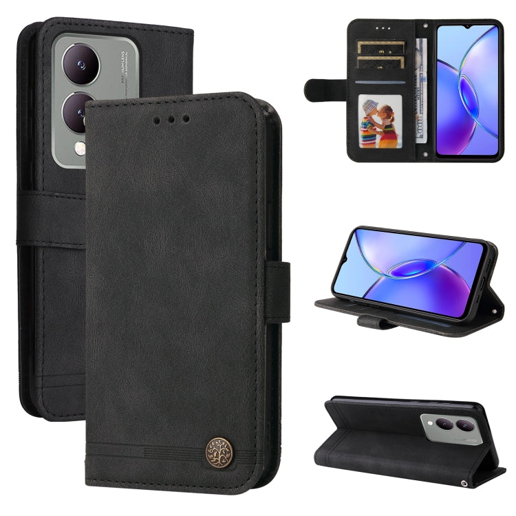 Custodia in pelle con bottone metallo per vivo Y78 5G