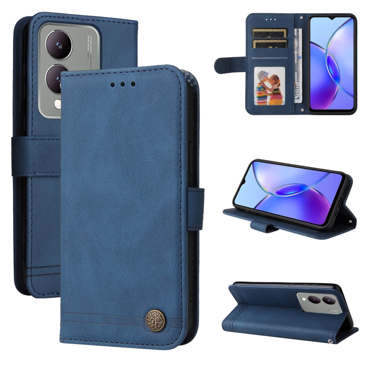 Custodia in pelle con bottone metallo per vivo Y78 5G