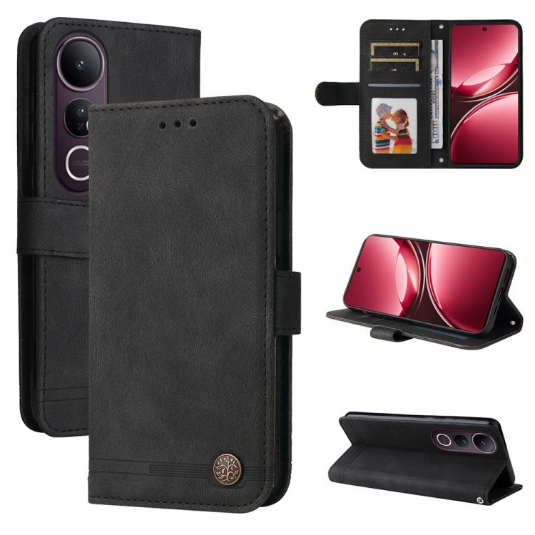 Custodia in pelle con bottone metallo e albero della vita per vivo V50 Lite