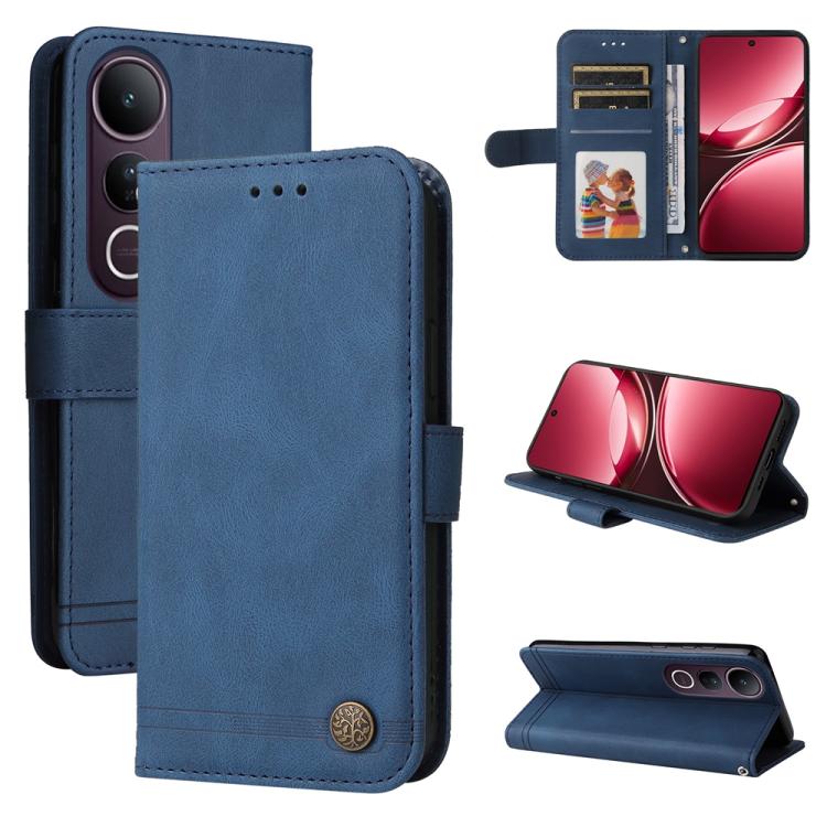Custodia in pelle con bottone metallo e albero della vita per vivo V50 Lite