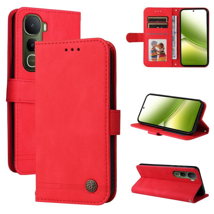 Custodia in pelle con bottone metallo e albero della vita per vivo V50 Lite