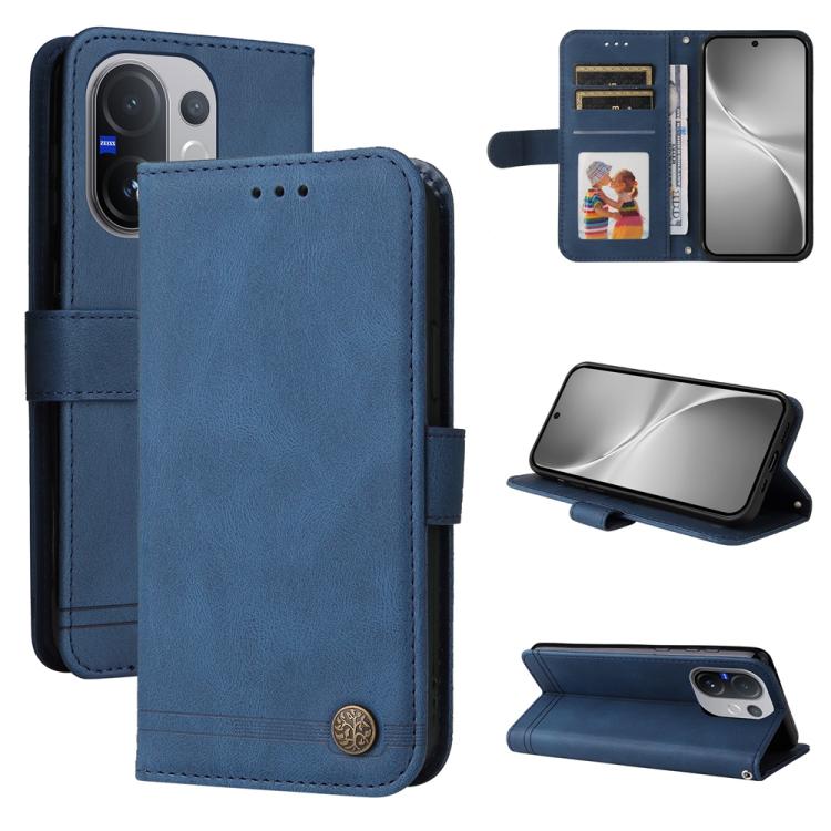 Custodia in pelle con bottone metallo e albero della vita per vivo V50 Lite