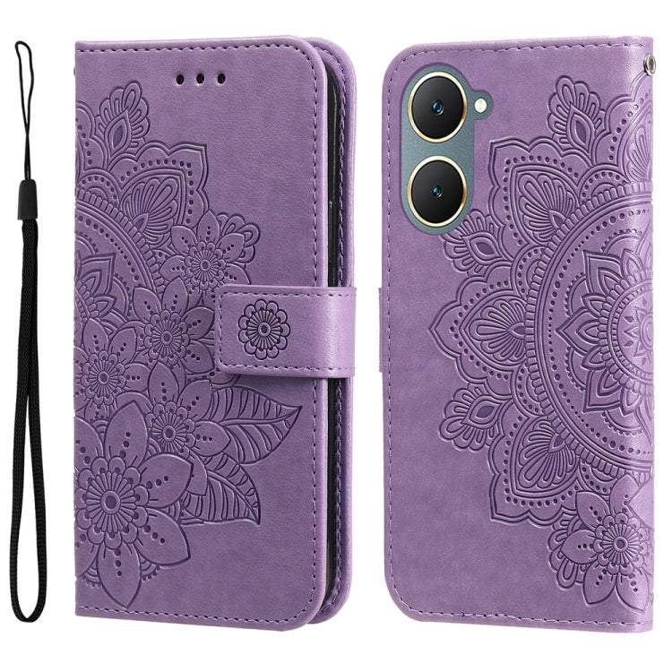 Custodia in pelle goffrata con fiori a 7 petali per vivo Y03 4G, Y200 / V29e