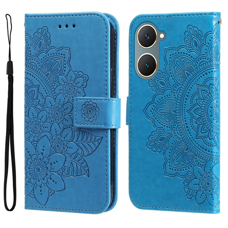 Custodia in pelle goffrata con fiori a 7 petali per vivo Y03 4G, Y200 / V29e