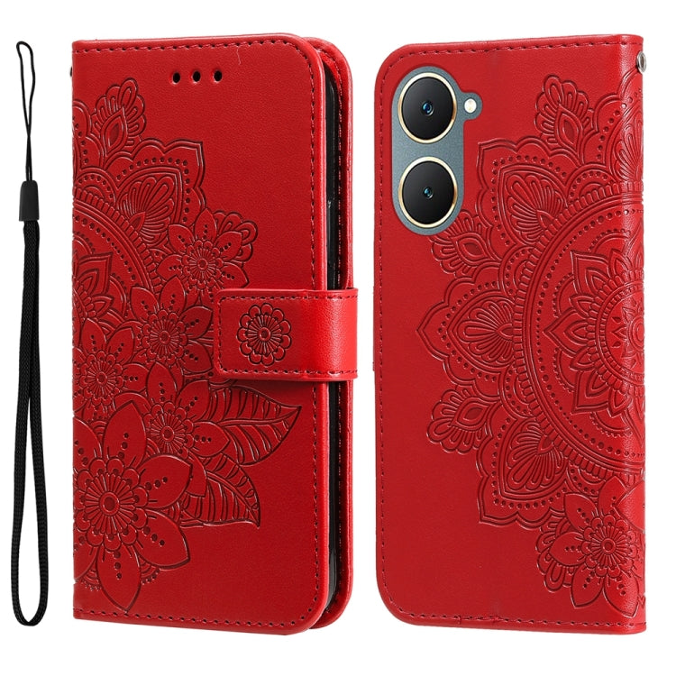 Custodia in pelle goffrata con fiori a 7 petali per vivo Y03 4G, Y200 / V29e