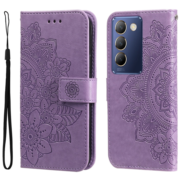 Custodia in pelle goffrata con fiori a 7 petali per vivo Y03 4G, Y200 / V29e